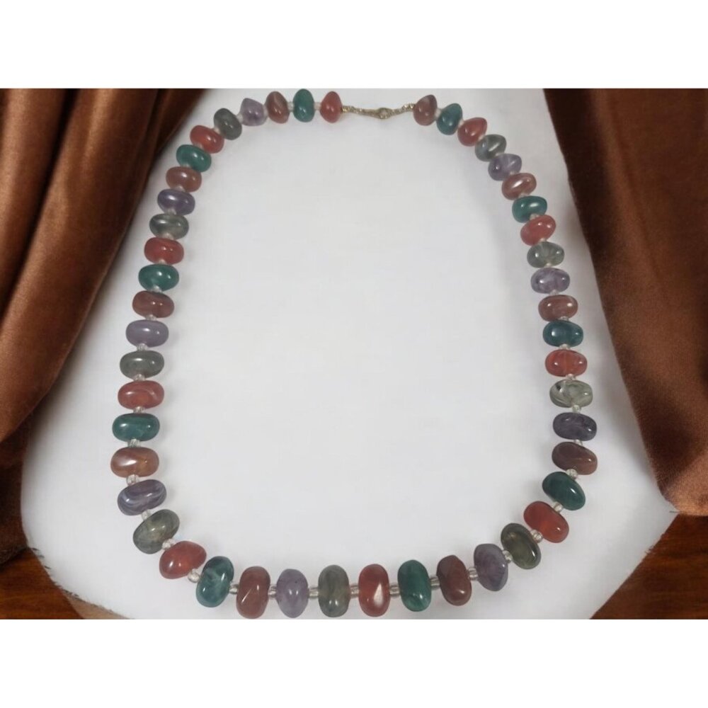 Vintage Lucite Nugget Bead Choker Necklace, Faux Stone Rainbow Necklace, Colorfu - Picture 2 of 9